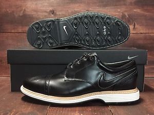Nike Lunar Clayton Golf Shoes Spikes Black White Tan Leather SZ ( 628535-001 ) image 1