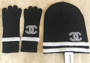 NWT CHANEL Fall 2016 Cashmere Set Knit Beanie&Gloves Black Fits All image 1