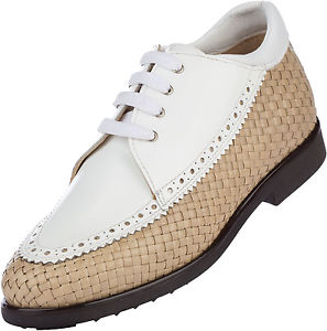 AEROGREEN leather hand woven Golf Shoes LINATE Size 8 BeigeWhite image 1