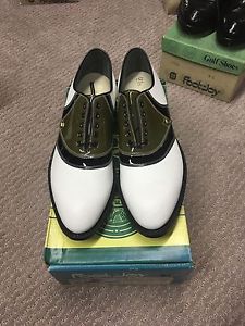 Vintage Mint NOS FootJoy Classic 9C Greenish Grey/Black Patent Leather Shoes image 1