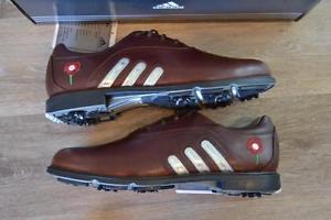 ADIDAS MADE FOR JUSTIN ROSE BROWN LOGO SIZE 10.5 TOUR ISSUE METAL GOLF SHOES image 1