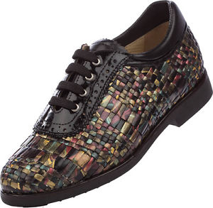AEROGREEN leather hand woven Golf Shoes COSTA Size 7.5 Black/Multi image 1