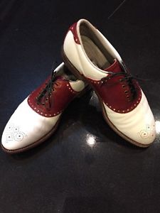 FootJoy Classics Size 10.5D White w/ Red Lizard Trim Men's Leather Golf Shoes image 1