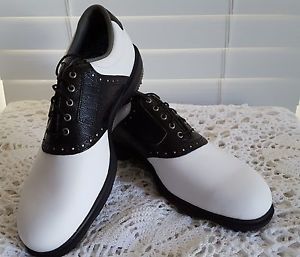 Footjoy Dryjoys Tour Leather Golf Shoes White and Black Men's Size 9 Wide W image 1