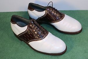 Men's 10 D M FootJoy Classics Style 50203 White/Dark Brown Leather Golf Shoes image 1