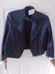 3.1 Phillip Lim leather biker jacket, uk sz 10  US 6, Navy Genuine designer image 1