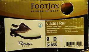 NEW IN BOX Men's 9 D M FootJoy Classics Tour Style 51858 White/Brown Golf Shoes image 1